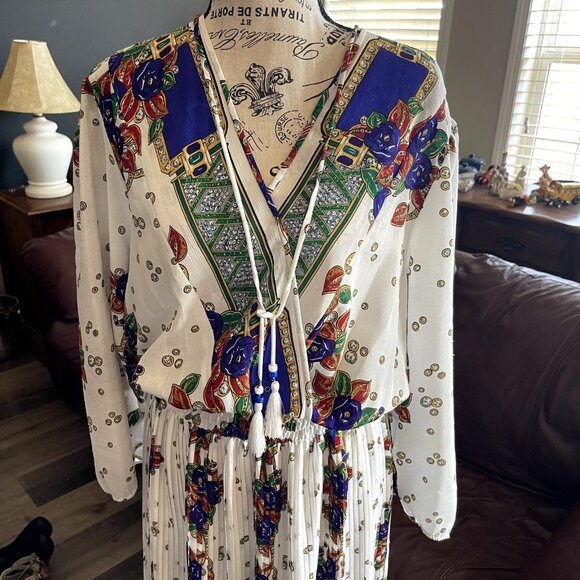 Vintage 80's DIANE FREIS Boho Dress Georgette Midi Floral Paisley Scarf M/L - Picture 10 of 16